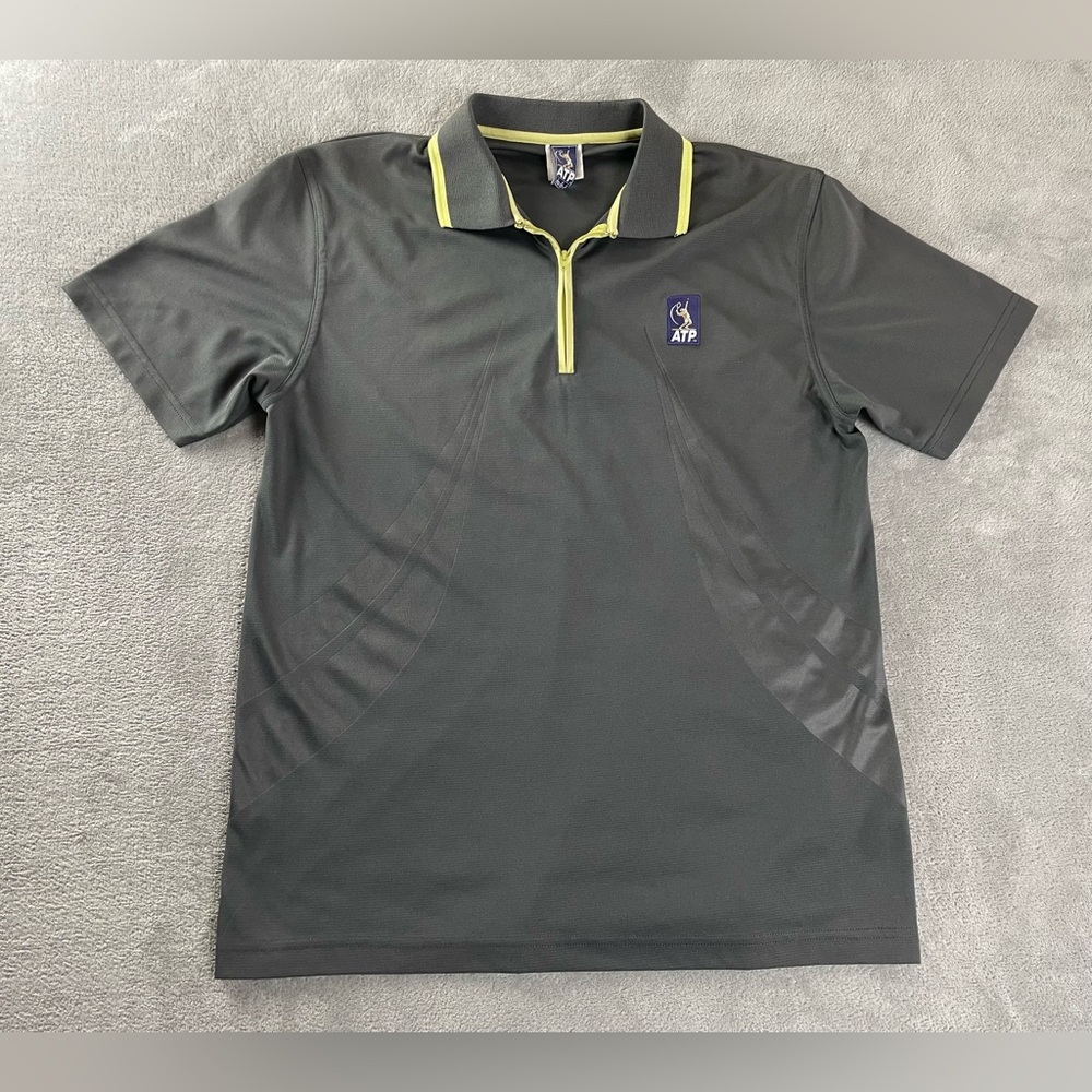 Mens Tennis ATP Polo Shirt Size M Gray 1/4 Zip Medium